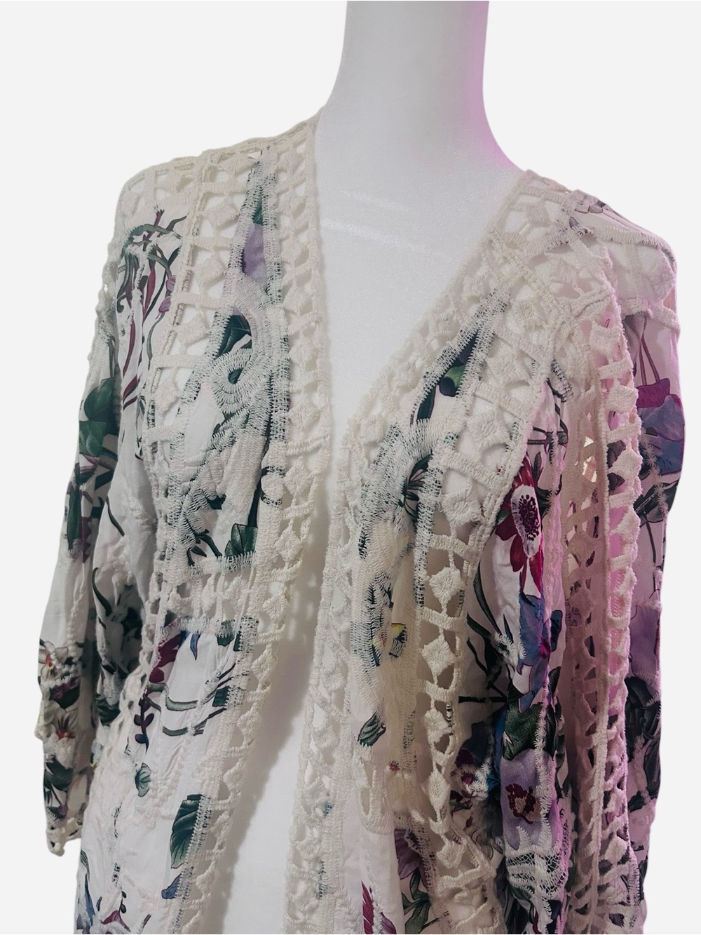 Anthropologie clea crochet floral kimono / boho floral lace duster - Picture 4 of 8